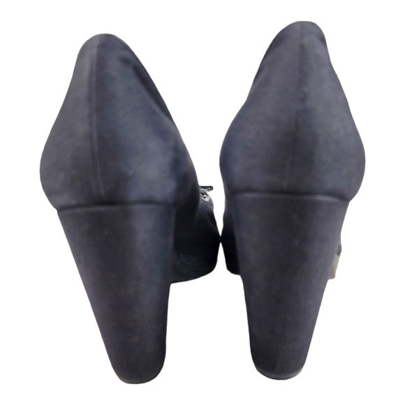 Coach "COREY" Peeptoe Cotton Twill Block Heel Pumps with front‎ top Bow - Picture 6 of 8